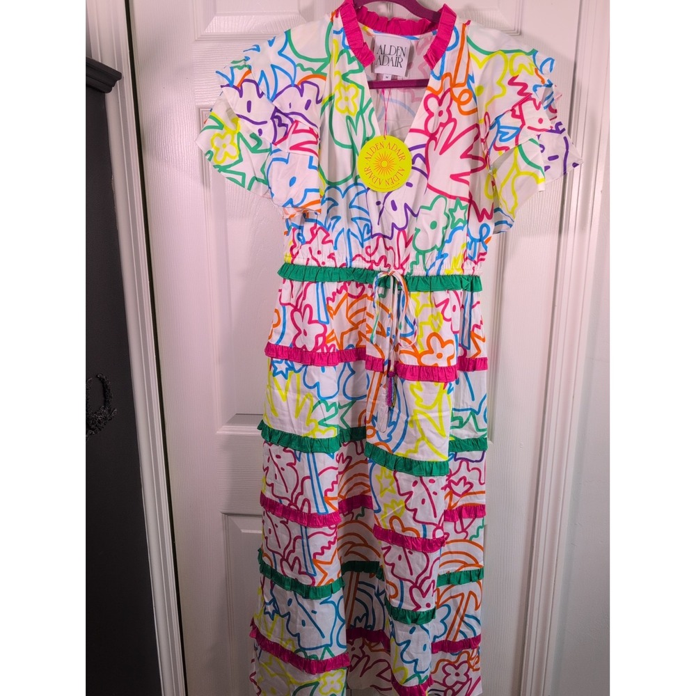 Alden Adair Multicolor Tropical Oasis Print Yasmine Midi Dress NWT Medium